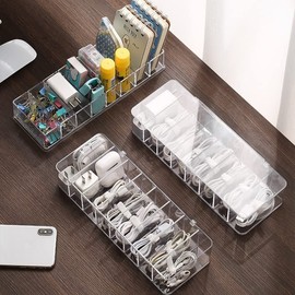 Plastic Cable Management Box, Cable Management Box,White Cable Management Box, with 10 Wire Ties, Clear Powe r Cord Organizer with 8 Compartment (2PACK)