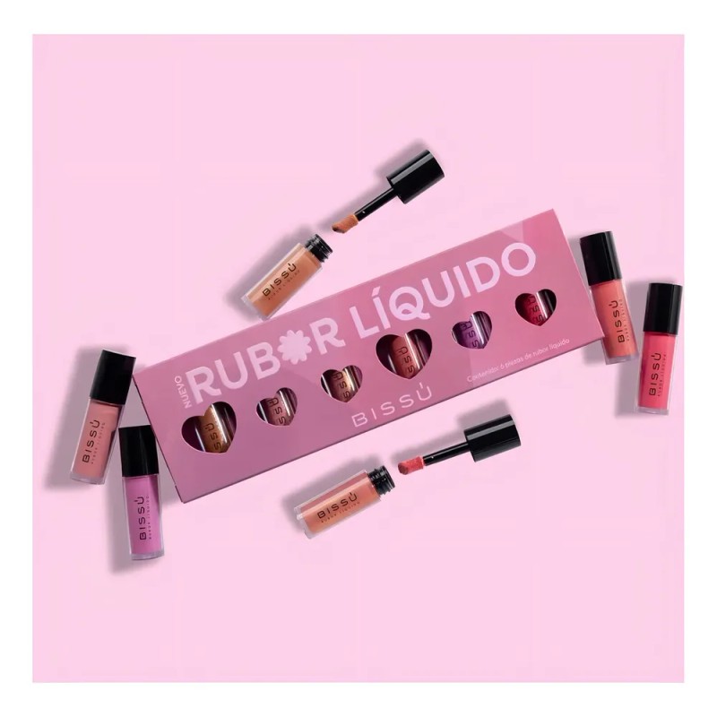 Kit Rubor Líquido 6 Tonos Bissú Rostro Duración 12h Dermatológicamente