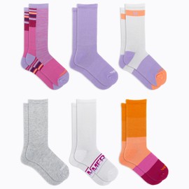 Merrell Kids' Everyday Half Cushion Socks-6 Pair Pack-Reinforced Heel-Toe and Moisture Management, Purple Assorted, Medium-Large
