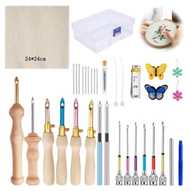 Kit de Aguja Perforadora de Bordado, 35Pcs Aguja Mágica Ajustable Portátiles Herramienta de Punzón para Bordar Bolígrafo de Bordado Mágico DIY, Agujas de Perforación para Coser Artesanías Decoración