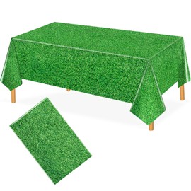 54 x 108 Inch Grass Party Tablecloths Disposable Plastic Green Table Cover for Golf Birthday Party Hole in One Decorations Outdoor Indoor Supplies