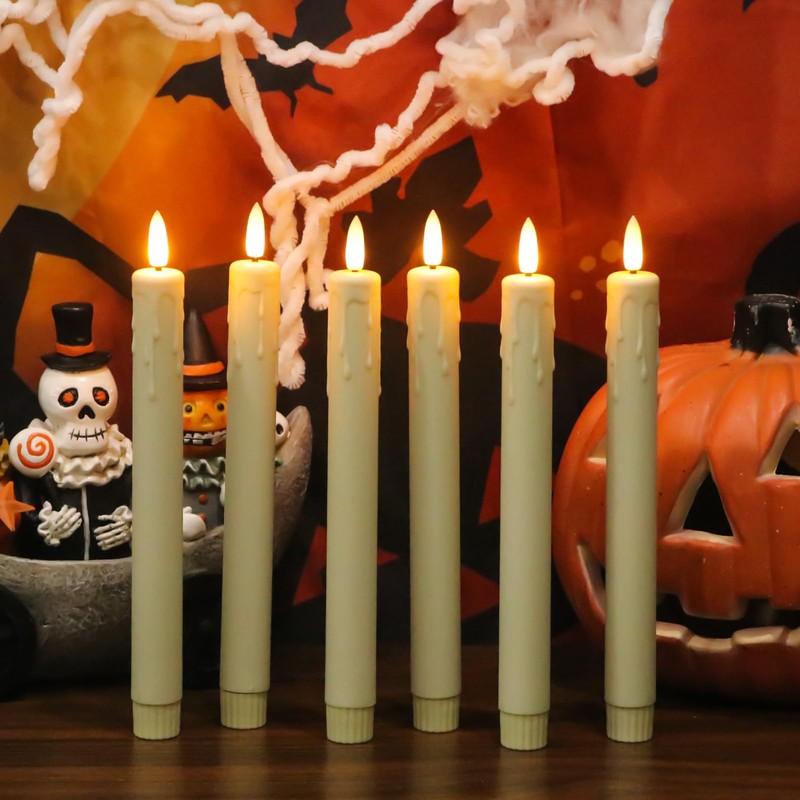 GenSwin Flameless Taper Candles with Remote Timer, 6Pcs Drip Wax