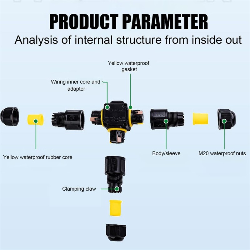 IP68 Junction Box Waterproof 3 Way 3 Pin Electrical Cable