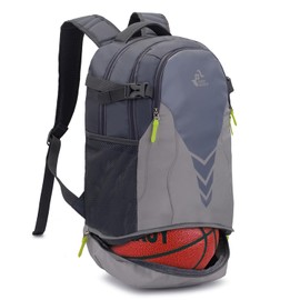Mochila de baloncesto de 35 litros con compartimento inferior para bolas, bolsa de equipo deportivo de gran capacidad para niños y niñas, ajuste de pelota de baloncesto, voleibol, fútbol, gimnasio, al aire última intervensión, viajes, equipo, Gris,claro,
