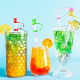 25 Pack Bendable Straws with Straw Covers Cap, 11 Inch Long Flexible Straws Plastic Colorful Straws Flexible Reusable Crazy Drinking Straws for Water Bottle Mugs Gift Birthday Wedding Party Supplies