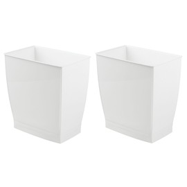 iDesign Small Rectangular Bathroom Trash Set of 2-White Waste Can