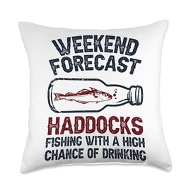 Funny Haddock Gift for Men & Women Fisher Weekend Forecast Fish Haddock Throw Pillow, 18x18, Multicolor