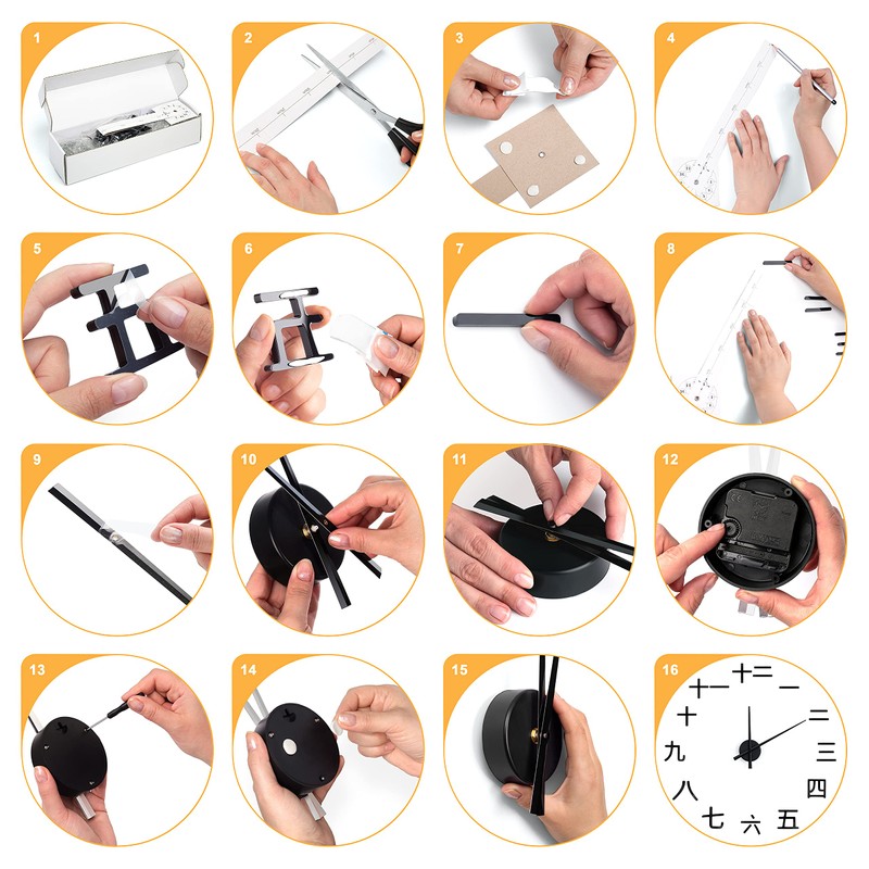Chinese Number Wall Clock Set Acrylic 3D Numbers, Quiet, Easy
