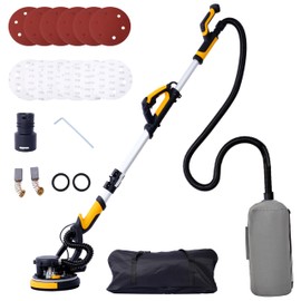 780W Electric Drywall Sander with Vacuum Attachment, 6.5A Motor Dustless Floor Sander with Variable Speed 900-1800RPM, LED Light, Extendable & Foldable Handle, Yellow & Black