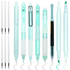 7 Pcs Retractable Gel Ink Pens, Aesthetic Ballpoint Pens, 0.5mm Cute Ballpoint Pen Black Ink with 8 Extra Refills, Quick Dry Fine Point Smooth Writing Rollerball Pens for Students Adults