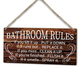 Bathroom Rules Warning Sign, 10" x 5" Printed Wood Door Hanging Plaque Decor, Home Farmhouse Rustic Bathroom Toilet Decor Wooden Sign, Bathroom Wall Art Decor Christmas Gift -30