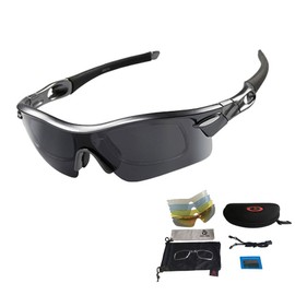 Sports Sunglasses Cycling Glasses Sports Glasses with UV400 5 Interchangeable Lenses Including Black Polarised Lens for Outdoor Activities such as Cycling Running Climbing Driving Running Fishing Golf Unisex