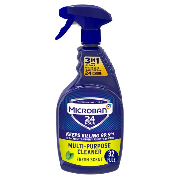 Microban 24 Hour Multi-Purpose Cleaner & Disinfectant Spray, Fresh Scent, 32 Fl oz