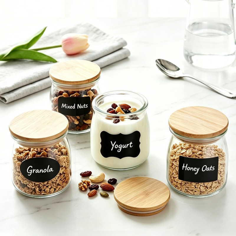8 Pack Oui Yogurt Jar Lids, Natural Bamboo Wooden Covers