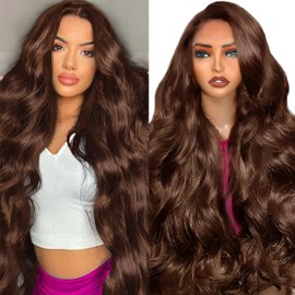 HOISAKA 13x4 Lace Front Wigs Human Hair Chocolate Brown Body Wave Human Hair Wig 250% Density Hd Lace Front Wigs Pre Plucked Glueless Brown Human Hair Wig 24 Inch