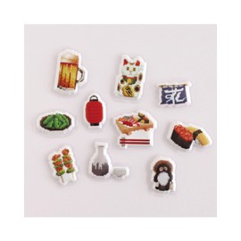 Pixelook Japanese Izakaya Food Soft Flake Stickers – 10 Puffy Pixel Art Labels with 3D Texture | Retro Japanese Pub Theme | Decorative Stickers for Journals, Planners & Scrapbooking