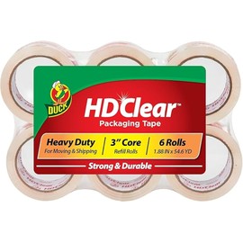 Duck Brand HD Cinta transparente de alto desempeño para embalaje, Rollo de 50 m, Paquete 6