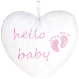 BRUBAKER Hello Baby Plush Heart 25 cm - Baby Shower Gift for Birth - Decorative Cushion Heart Made of Plush - Baby Room Decoration - Cushion for Newborns - Baby Girl Pink
