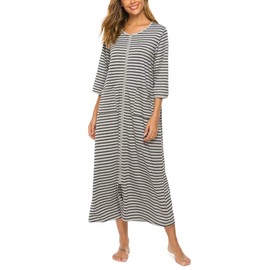 Cotton Robes for Women Nightgown Zip-Front Bathrobe Plus Size House Dress Long Sleepwear Moomoo Dress Night Gown Caftan Loungewear
