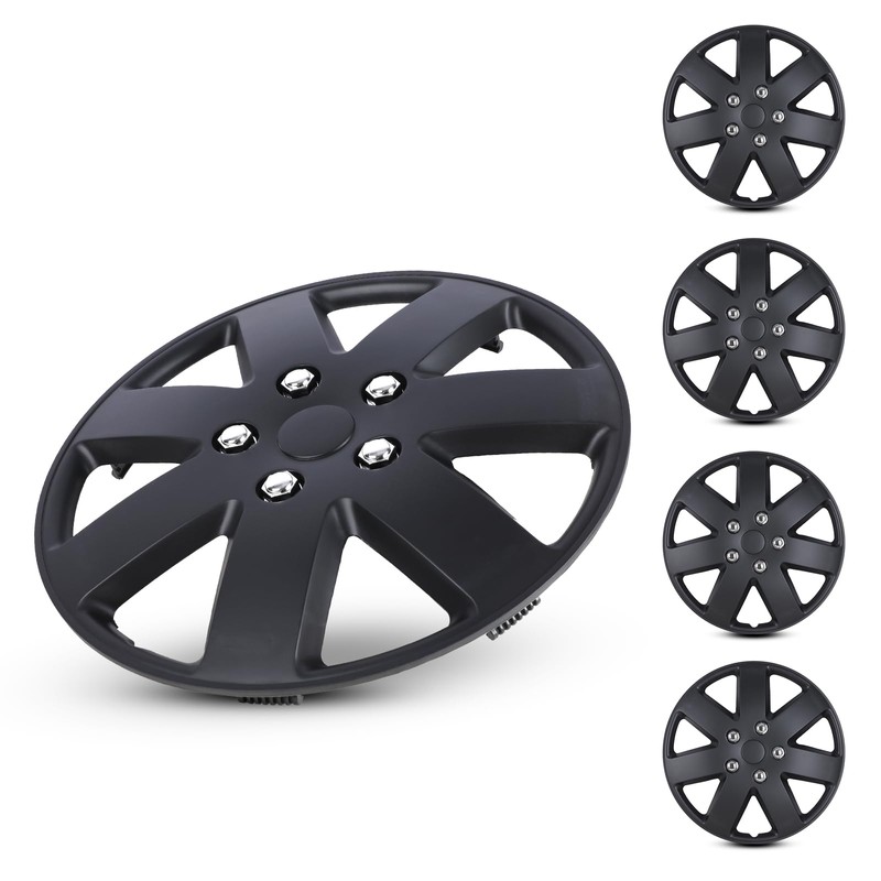 AUTOFREE 16 Inch Wheel Rim Covers Hubcaps Black Matte, Universal