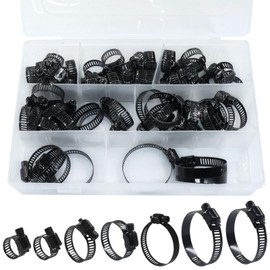 Litoexpe 60 Pack Black Hose Clamps, Stainless Steel Worm Gear Clamps Assortment Kit Adjustable 6-38mm Range for Plumbing Automotive Applications