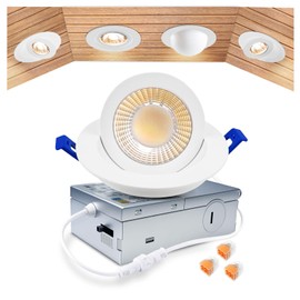 zouzai 5CCT LED Gimbal Led Recessed Light with Junction Box, 360°+90° Adjustable Directional Eyeball Lighting, Dimmable, 2700K/3000K/3500K/4000K/5000K,ETL&Energy Star (White 1 Pack, 3 inch)