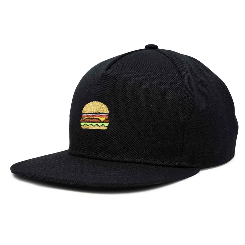 DALIX Cheeseburger Embroidered Snapback Flat Billed Hat in Black