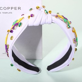 JERTOCLE Mardi Gras Headband for Women Fleur De Lis Purple Green Gold Crystal Rhinestone Jeweled Top Knot Hairband Carnival Hair Accessories Fat Tuesday Party Favors