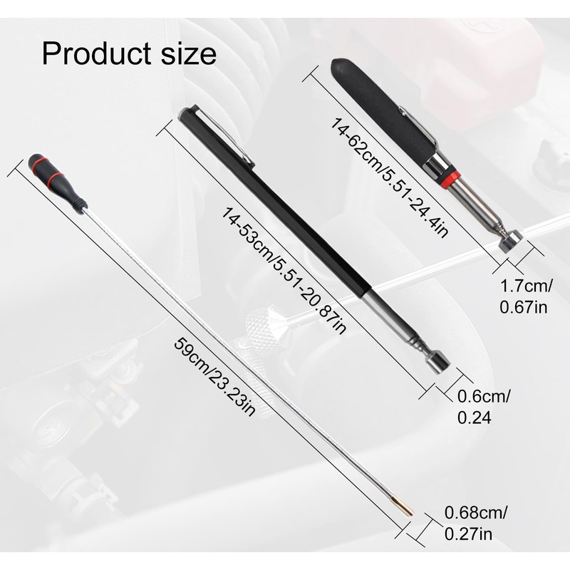 3 PCS Magnetic Pickup Tool, Handheld Magnetic Retrieval Tool with