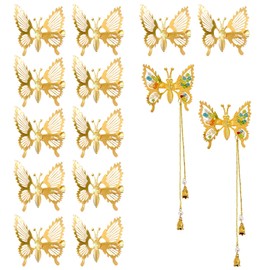 14 Stück Butterfly Hair Clips Schmetterling Haarspange, Schmetterlinge Haarschmuck, Haarschmuck Schmetterling, Schmetterlings Quaste Haarspangen Schmetterling Haarnadeln Gold 3D für Damen Mädchen