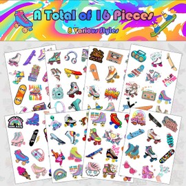 YYMYMGJ 16 Sheet Roller Skate Party Favors Roller Skating Temporary Tattoos Stickers for Kids Girls Boys Throwback to 90s Roller Skate Theme Party Decorations supplies (192 PCS)
