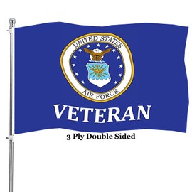 Air Force Veteran Crest Emblem Flag 3x5 Outdoor Double Sided- USAF AirForce Veteran Military Flags Heavy Duty 3 Ply Polyester for Outside Outdoor