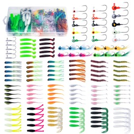 Goture Crappie Lures Kit, 132pcs Crappie Jigs Fishing Lures Kit, Soft Plastic Grubs Tubes Bait for Walleye Perch Panfish Crappie Jigs Saltwater Freshwater
