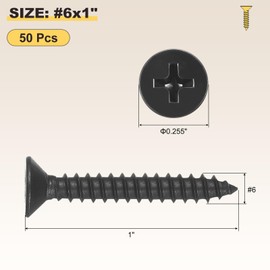 METALLIXITY Countersunk Phillips Wood Screw (#6x1) 50Pcs, 304 Stainless Steel Coarse Thread Phillips Drive Flat Head Wood Screws - for Furniture Installation Repair, Black
