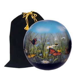 Eternitymart's Sphere of Life Cremation Urn - Affordable Metal Urn - Hand Painted Solid Metal Urn for Ashes, Adult Cremation Urn with Free Velvet Bag (Butterfly)