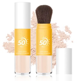 Qawnfy Mineral Sunscreen Setting Powder SPF 50, Mineral Brush Powder Oil Control Natural Matte Finish Loose Powder with Sunscreen Brush, Translucent Face Powder Smooth Lasting Lightweight Breathable