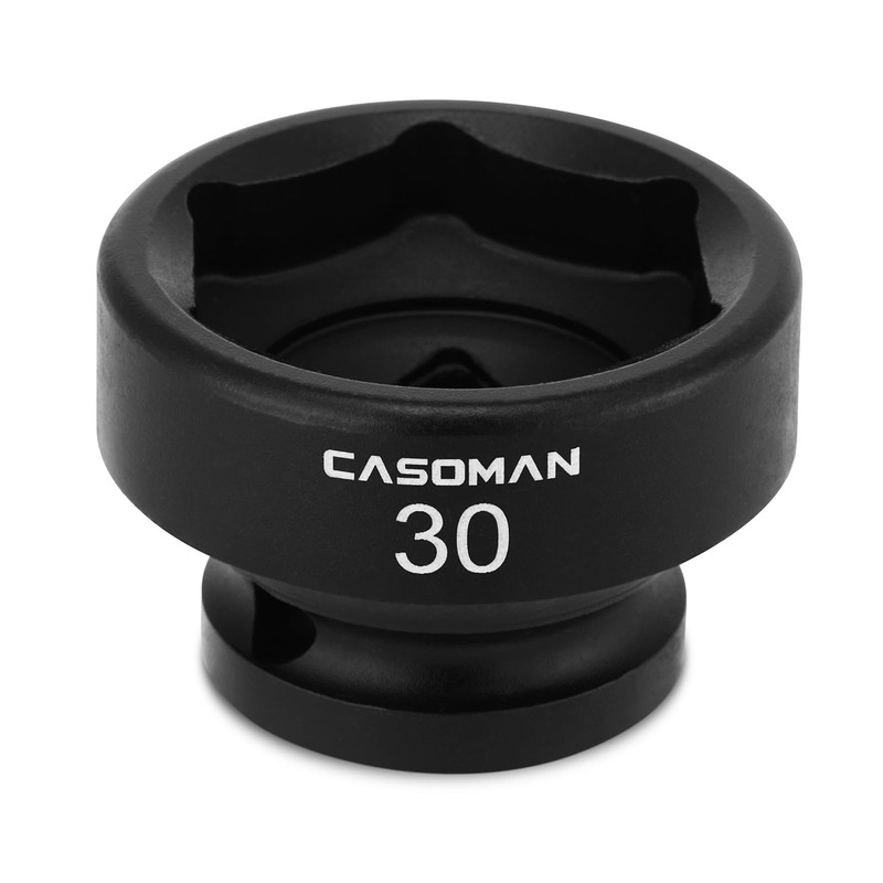 CASOMAN 1/2" Drive 30mm Stubby Impact Socket Set, 6-Point, 1.1"