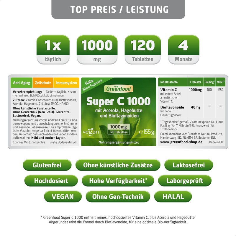 Super C, 1000 mg Vitamin C, high dose, 120 tablets,