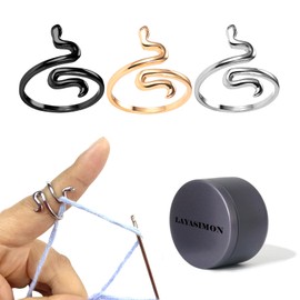 LAYASIMON Crochet Tension for Yarn Finger Holder Knitting Adjustable Ring notions for Women Crochet aid Thread Loop Guide Finger Holder,Snake Ring. (Silver, Gold, Black Gold)