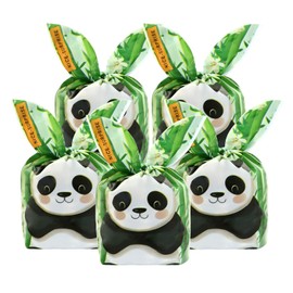 50 Pcs Panda Candy Bags,Bunny Ears Cartoon Panda and Bamboo Party Favor Goodie Bags Plastic Candy Snack Gift Treat Bag with Rabbit Ears Ties for Kid Easter Baby Shower Christmas Birthday Party