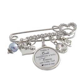 Bridal Wedding Pin Brooch, Garter Pin, Bride Gift, Charm Jewelry, Bachelorette Party, Bridal Shower Gift, Wedding Keepsake, Daughter Gift From Mom and Dad Today a Bride