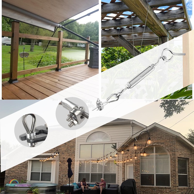 GZFTMKOBNS Wire Rope,1/8"Steel Cable,100FT Stainless Steel Cable,M5 Turnbuckle for Cable