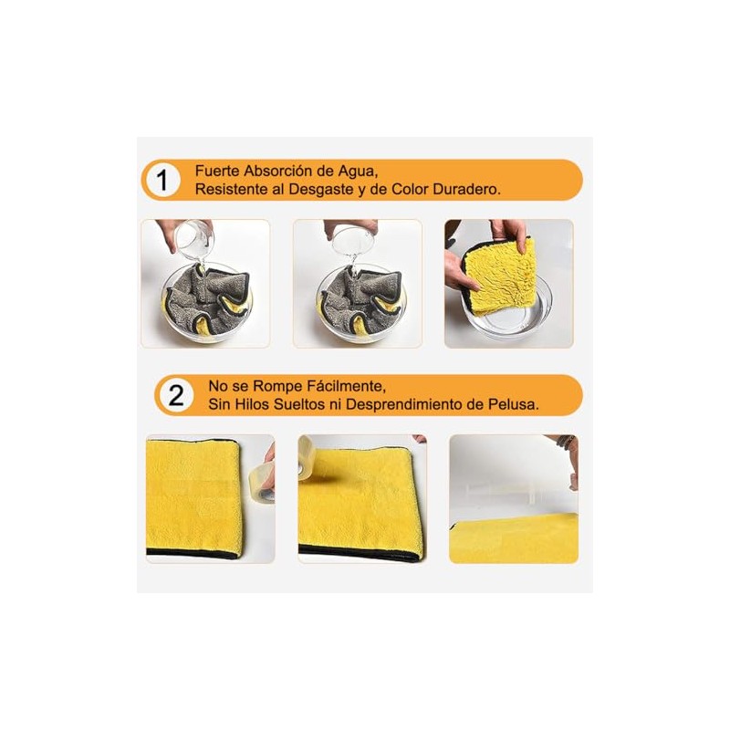 5Pzs Toallas Microfibra Limpieza de Auto 30x40cm, Suave Absorbente, Paño