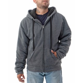 Jvini Men's Full Zipper Front Sherpa Fleece Lining Hooded Sweatshirts Charcoal Medium