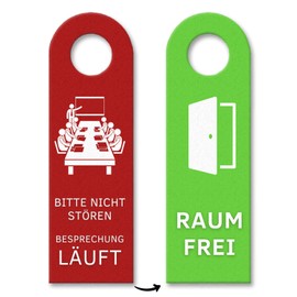 Meeting Door Hanger with Saying "Bitte nicht stören Besprechung läuft Pause im Büro Raum frei für focused work at desk without colleagues