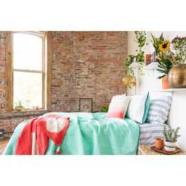 Refinery29 | Quinn Arrow Bedding Collection | Luxury 100% Cotton Premium Ultra Soft Quilt Coverlet, Lightweight Comfortable 4 Piece Set, Modern Design for Home Hotel Décor (Full/Queen, White/Aqua)