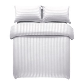 Yorkshire Bedding Single Duvet Cover Set Stripes Satin Hotel Quality Bedding Set with Pillowcase Soft Microfiber Duvet Covers (White 135x200 Cm)