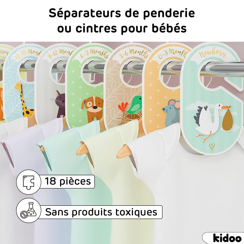 kidoo - Size Dividers for Baby Clothes, Pack of 18