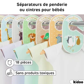 kidoo - Size Dividers for Baby Clothes, Pack of 18 - Unisex Organiser for Wardrobe 0-24 Months, Wardrobe Divider, Double-Sided, Durable Cardboard, Suitable for Any Hanger (16.7 x 10 cm)