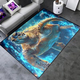 Sea Turtles Rug for Kids - Sea Turtle Area Rug for Room 47" L x 31" W Deep Ocean Life Turtles Carpet